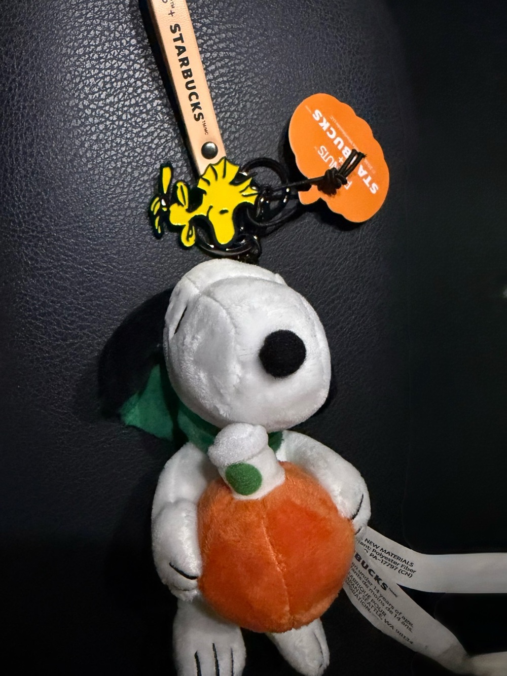 Starbucks Snoopy Plush Keychain in White, Orange and Green